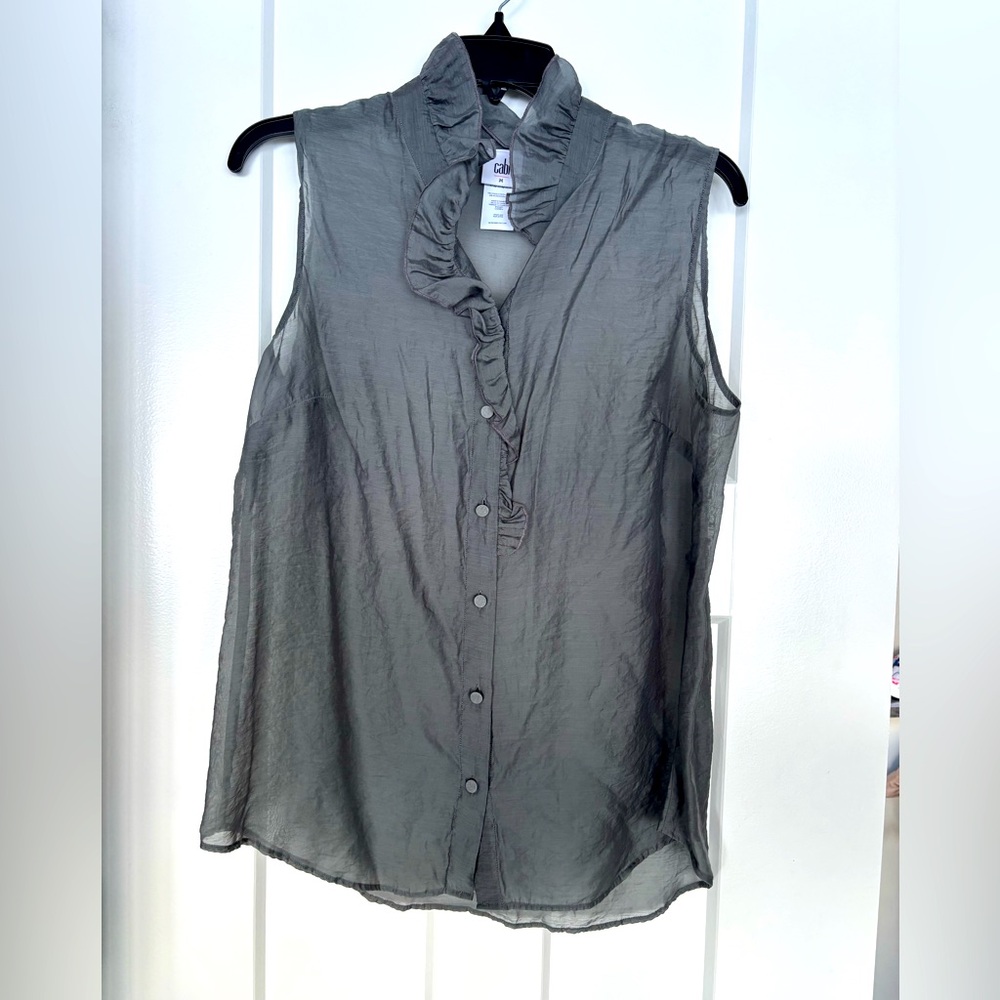 CAbi Coin Top Sleeveless Ruffle Blouse #4555, med new